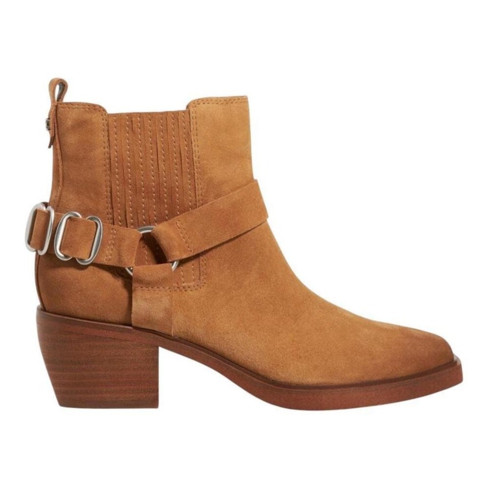 Sam Edelman Boots Women 9 Brown Suede Ankle Bootie Harness Square Toe Western